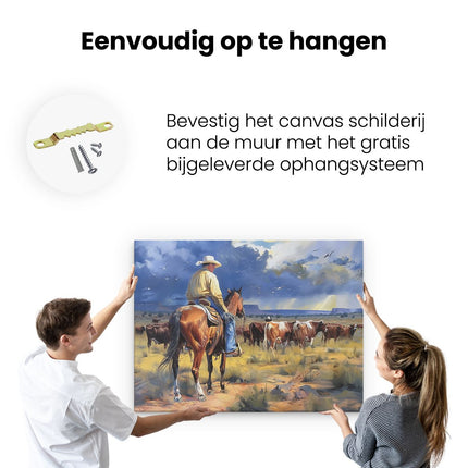 Canvas Schilderij Ophangen Cowboy op een Paard