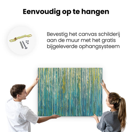 Canvas Schilderij Ophangen Kunstwerk met Blauwe en Gele Druppels