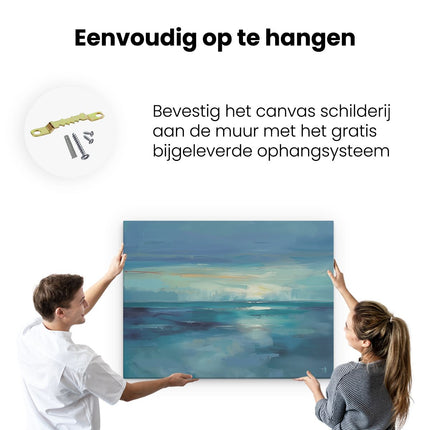 Canvas Schilderij Ophangen Kunstwerk van een Zonsondergang boven de Oceaan