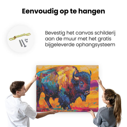 Canvas Schilderij Ophangen Kleurrijk Kunstwerk van een Bizon