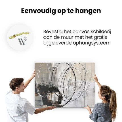 Canvas Schilderij Ophangen Abstract Kunstwerk met Zwart Witte Cirkels