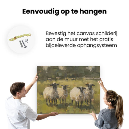 Canvas Schilderij Ophangen Kunstwerk van Schapen in een Veld