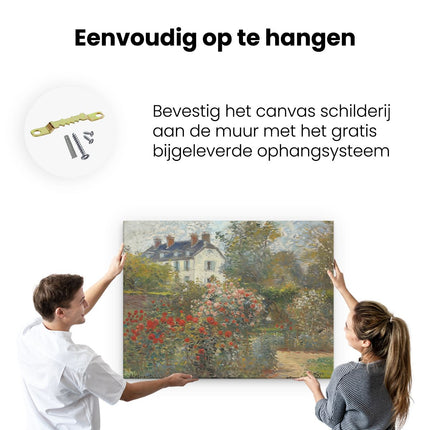 Canvas Schilderij Ophangen Kunstwerk van een Tuin met Rozen en een Huis