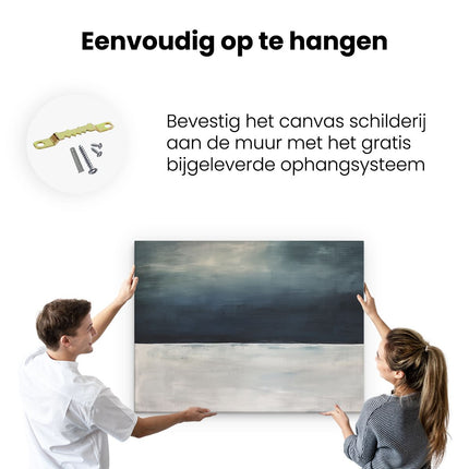 Canvas Schilderij Ophangen Zwart Wit Kunstwerk met een Blauwe Lucht