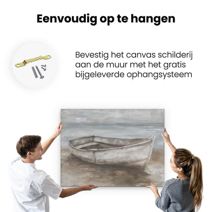 Canvas Schilderij Ophangen Kunstwerk van een Boot op het Strand