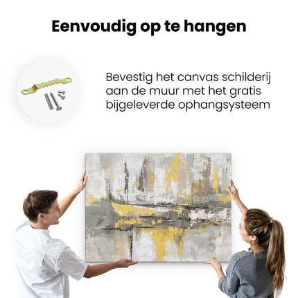Canvas Schilderij Ophangen Abstract Kunstwerk van Boten in Geel en Grijs