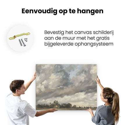 Canvas Schilderij Ophangen Kunstwerk van Wolken boven een Veld