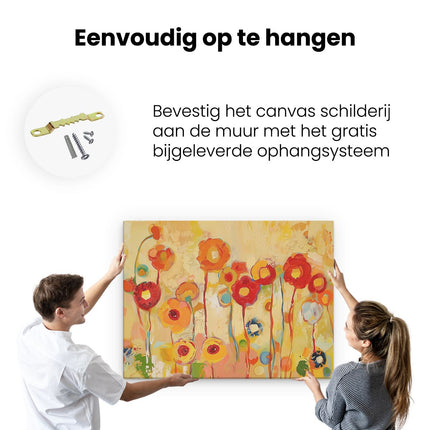 Canvas Schilderij Ophangen Kleurrijke Bloemen in een Veld