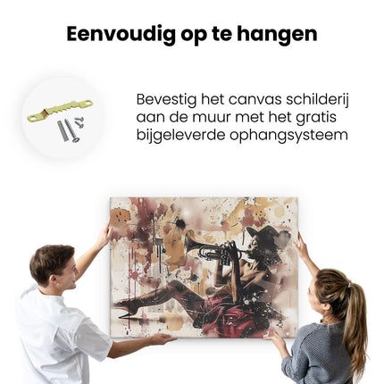 Canvas Schilderij Ophangen Vrouw die Trompet Speelt