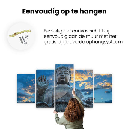 Canvas schilderij vijfluik ophangen boeddha beeld bij een tempel