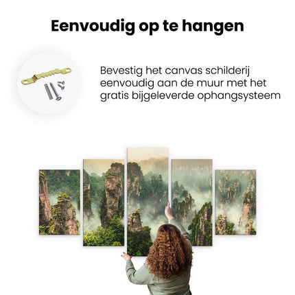 Canvas schilderij vijfluik ophangen zhangjiajie klif bergen in china