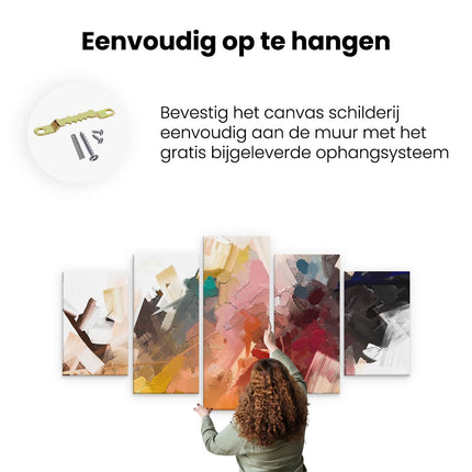 Canvas schilderij vijfluik ophangen abstracte kunst - kleurrijke olieverf