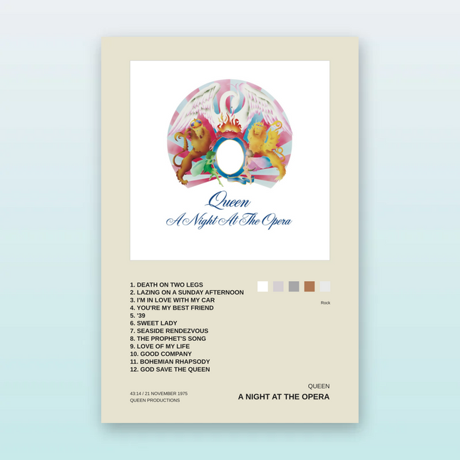 Album poster klassiek, crème met tracklist