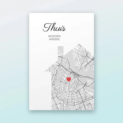 Stadsposter Ons Thuis met groot huis en coördinaten