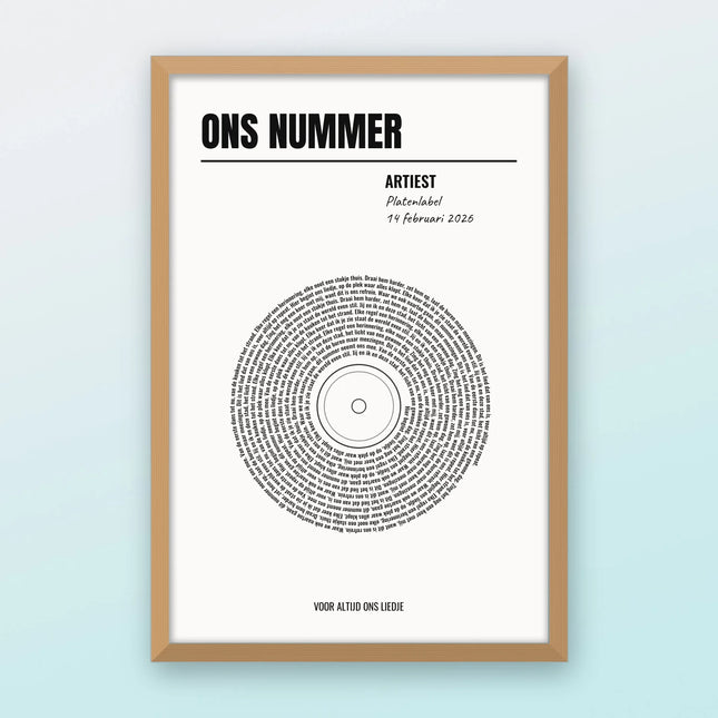 Songtekst poster met eiken lijst