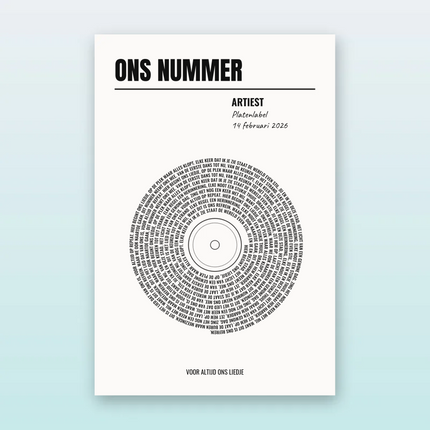 Songtekst poster vinyl strak en minimalistisch