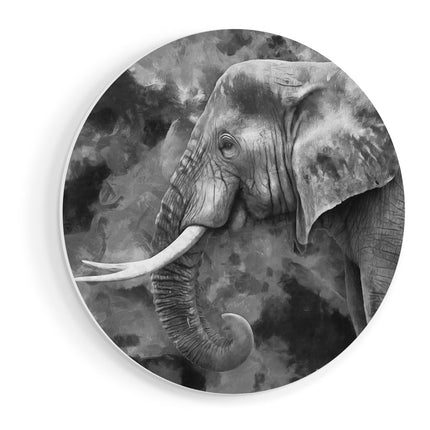 Wandcirkel vooraanzicht Olifant - Abstract - Zwart Wit