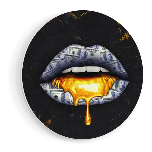 Wandcirkel vooraanzicht Dollar Lippen Met Goud