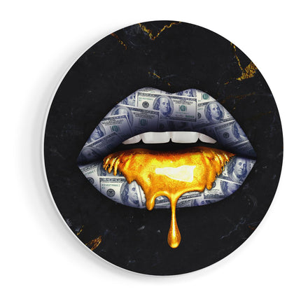 Wandcirkel vooraanzicht Dollar Lippen Met Goud