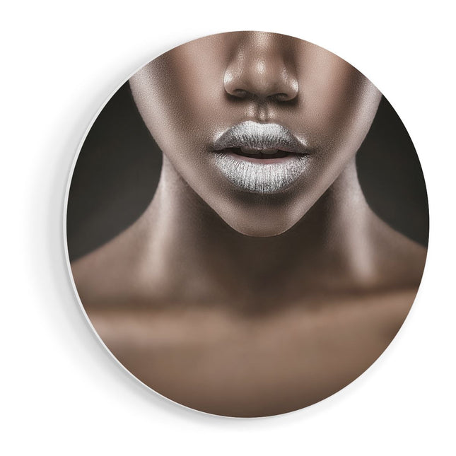 Wandcirkel vooraanzicht Zilveren Lippen Van Een Afrikaanse Vrouw