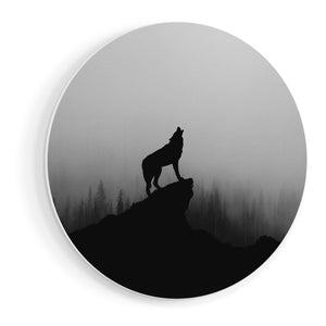 Wandcirkel vooraanzicht Silhouet Van Een Huilende Wolf - Abstract