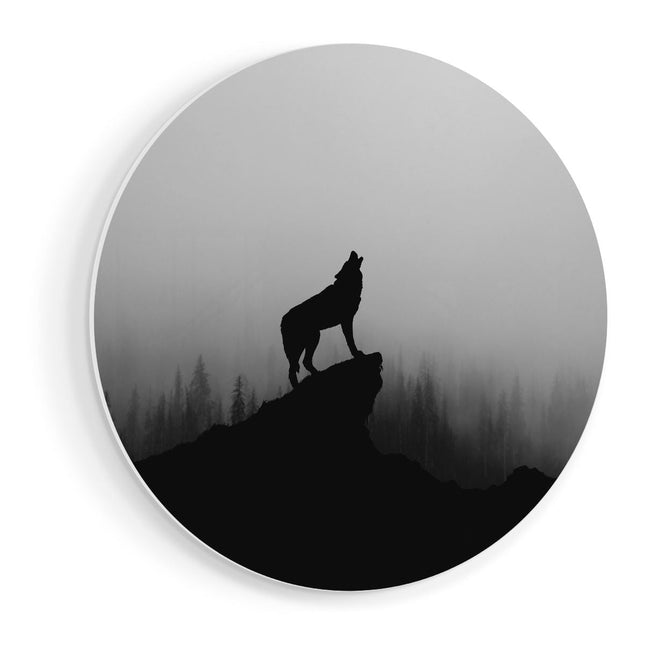 Wandcirkel vooraanzicht Silhouet Van Een Huilende Wolf - Abstract
