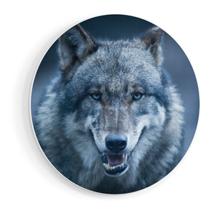 Wandcirkel vooraanzicht Wolvenkop Met Blauwe Ogen - Wolf