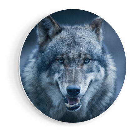 Wandcirkel vooraanzicht Wolvenkop Met Blauwe Ogen - Wolf