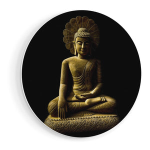 Wandcirkel vooraanzicht Gouden Boeddha Beeld In Meditatie 