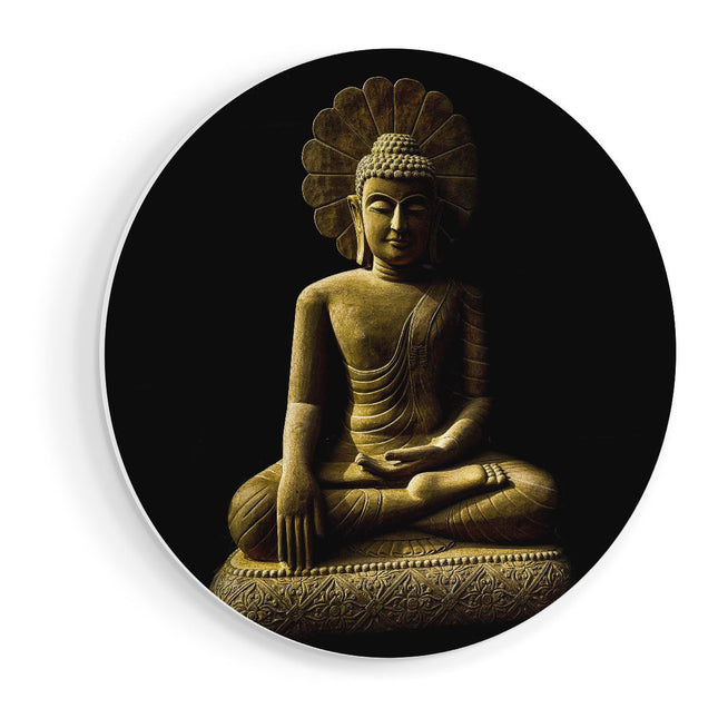 Wandcirkel vooraanzicht Gouden Boeddha Beeld In Meditatie 