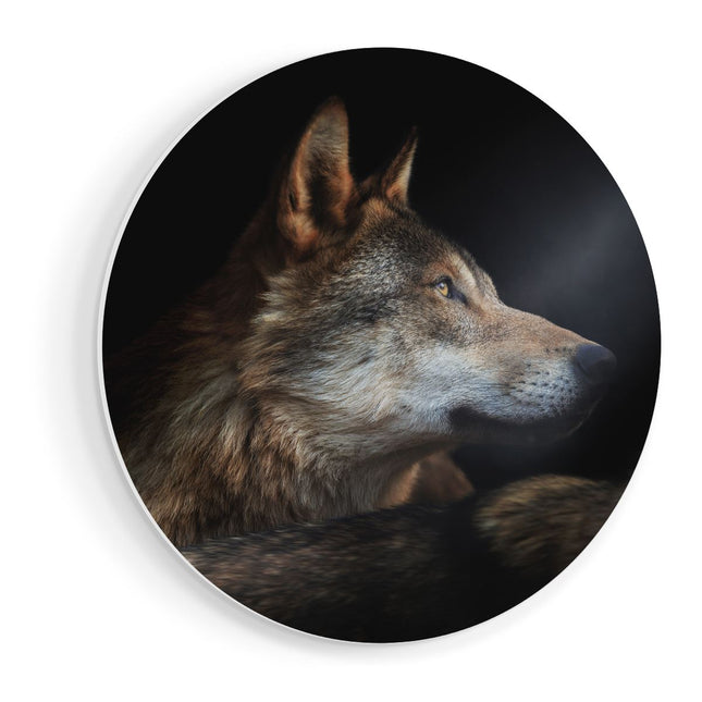 Wandcirkel vooraanzicht Wolvenkop Met Een Zonnestraal - Wolf
