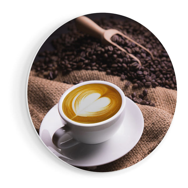 Wandcirkel vooraanzicht Kopje Koffie In Een Hartje Met Koffiebonen