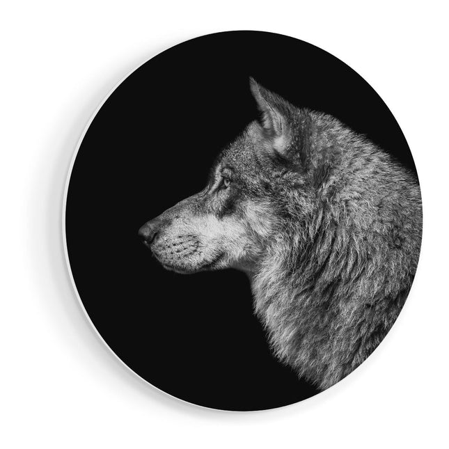 Wandcirkel vooraanzicht Wolvenkop - Wolf - Zwart Wit