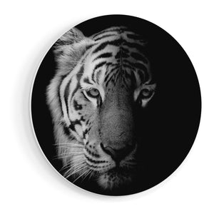 Wandcirkel vooraanzicht Tijgerkop - Tijger - Zwart Wit
