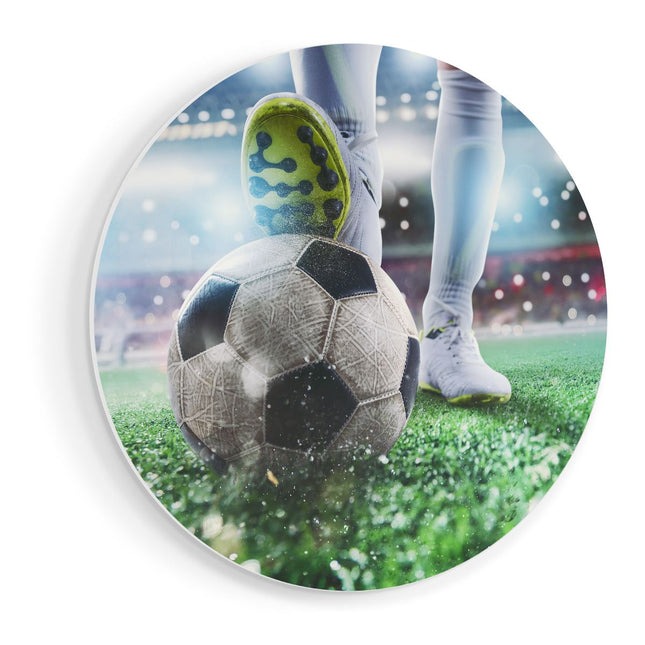 Wandcirkel vooraanzicht Voetbalspeler Met De Bal In Het Stadion