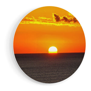 Wandcirkel vooraanzicht Oranje Zonsondergang In De Oceaan