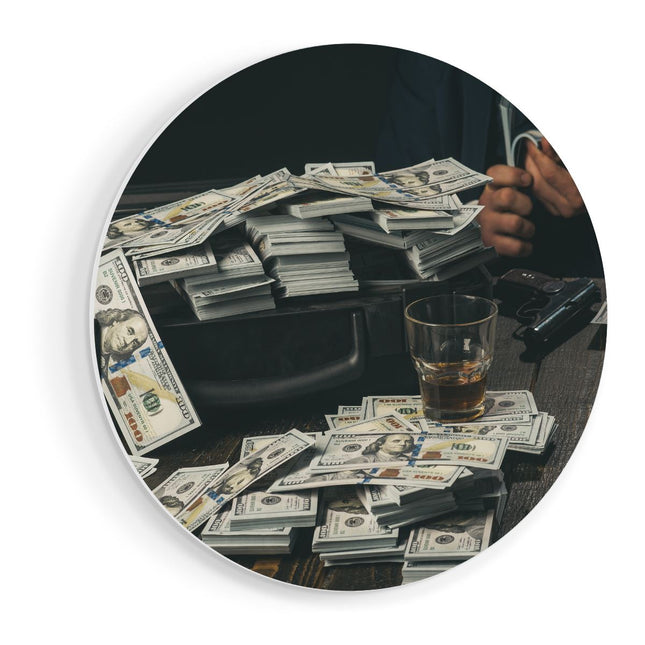 Wandcirkel vooraanzicht Dollar Geld Briefjes Op Tafel Van De Maffia