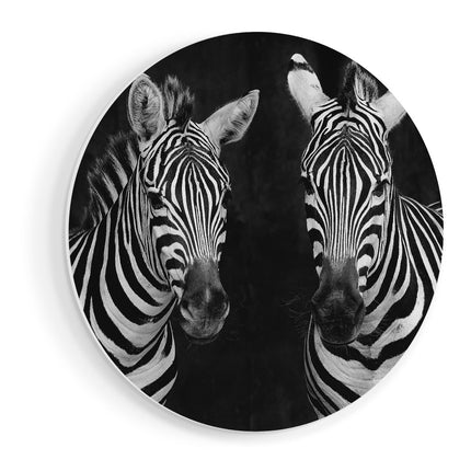 Wandcirkel vooraanzicht Twee Zebra's - Zwart Wit