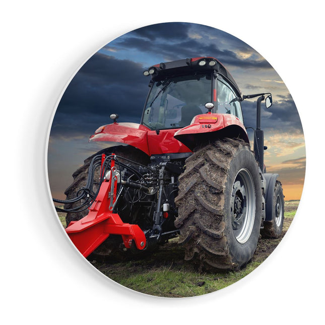 Wandcirkel vooraanzicht Rode Tractor bij Zonsondergang - Trekker