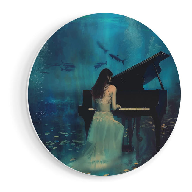 Wandcirkel vooraanzicht Vrouw die Piano speelt onder Water