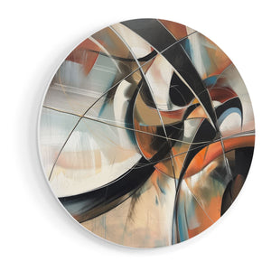 Wandcirkel vooraanzicht Abstract Kunstwerk met Zwarte, Oranje en Witte Kleuren
