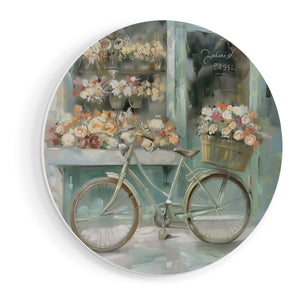 Wandcirkel vooraanzicht Kunstwerk van een Fiets voor een Bloemenwinkel