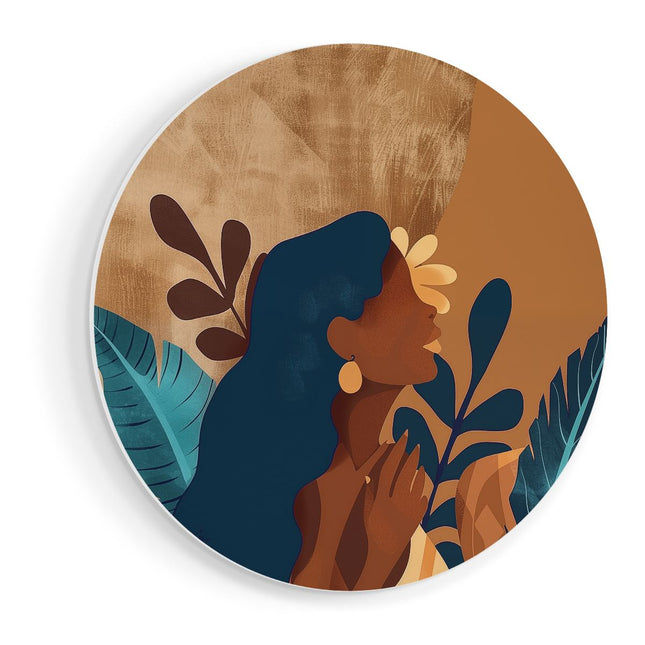 Wandcirkel vooraanzicht Illustratie van een Vrouw met een Bloem in haar Haar