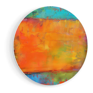 Wandcirkel vooraanzicht Abstract Kunstwerk met Oranje, Blauwe en Groene Kleuren