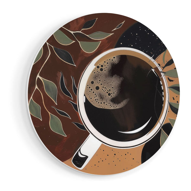 Wandcirkel vooraanzicht Kopje Koffie met Bladeren