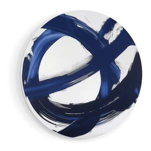 Wandcirkel vooraanzicht Abstract Kunstwerk met Blauwe en Zwarte Strepen