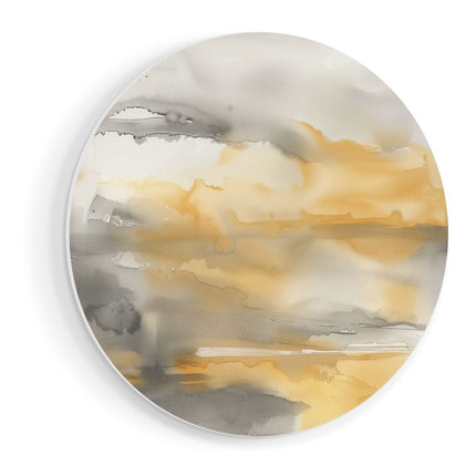 Wandcirkel vooraanzicht Abstract Kunstwerk van een Gele en Grijze Lucht