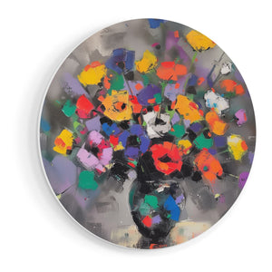 Wandcirkel vooraanzicht Kunstwerk van Kleurrijke Bloemen in een Vaas