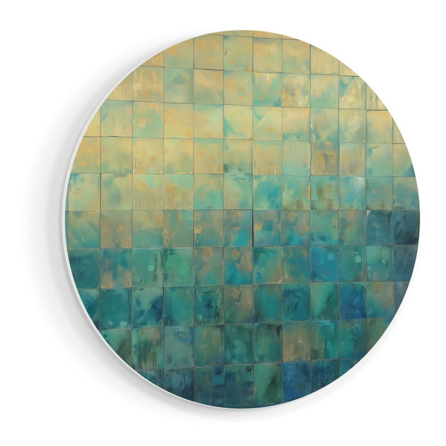 Wandcirkel vooraanzicht Blauw en Goud Betegeld Kunstwerk