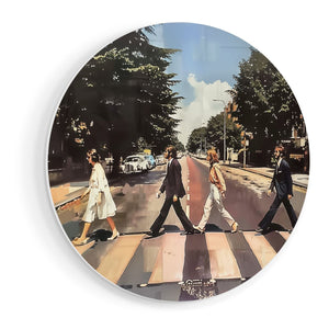 Wandcirkel vooraanzicht Kunstwerk van de Beatles die een Straat Oversteken